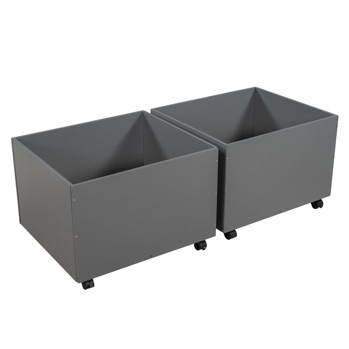 New Space Twin size Low Loft Bed Wooden Bed with Two Storage Boxes