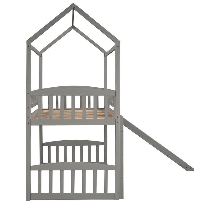 Twin Loft Bed with Slide, House Bed with Slide