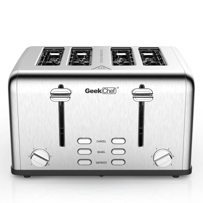 Toaster 4 Slice, Stainless Steel Extra-Wide Slot Toaster with Dual Control Panels