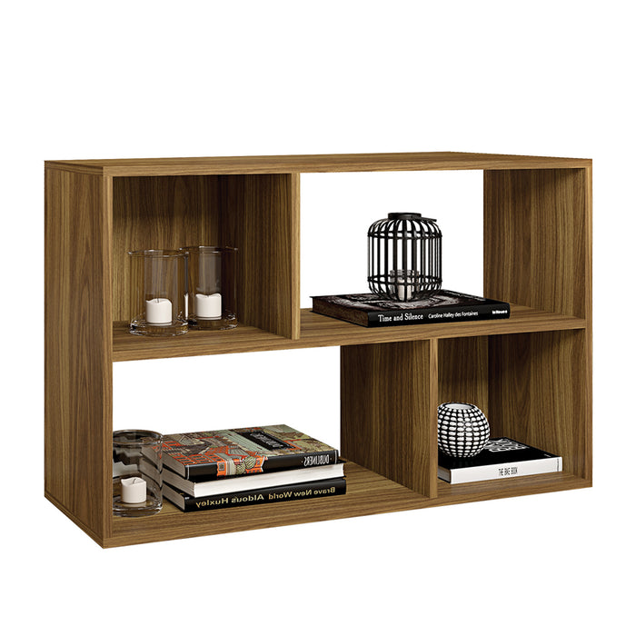 DunaWest Valerie 23 Inch Wooden Bookcase with 4 Compartments and Grains, Honey Brown