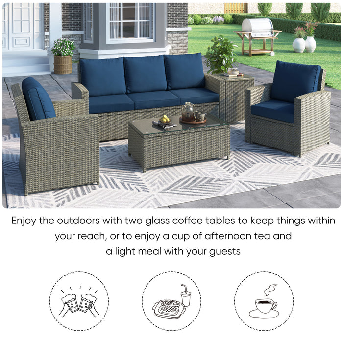 5-Piece Classic Rattan Sectional Seating Group Set