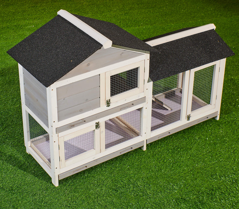 58" Waterproof Wooden Animal Hutch, Indoor Outdoor Chicken Coop Rabbit Hutch Kit w/Roof