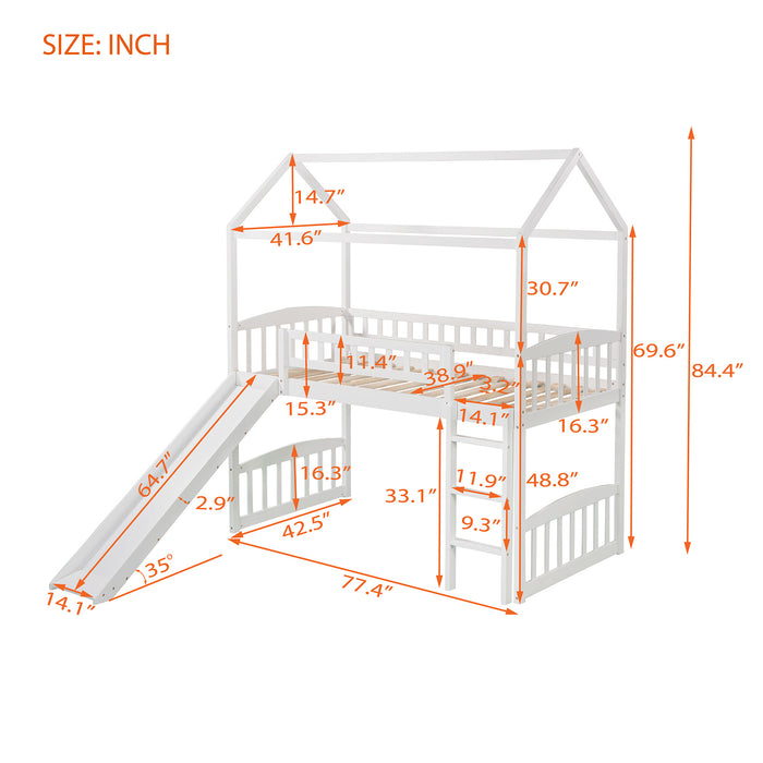 Twin Loft Bed with Slide, House Bed with Slide
