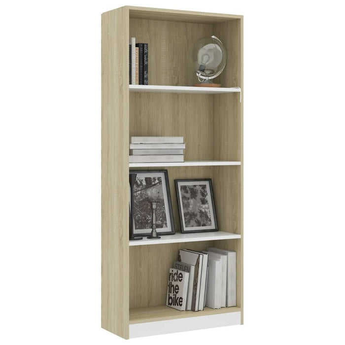 4-Tier Book Cabinet White and Sonoma Oak 23.6"x9.4"x55.9" Chipboard (AU only)