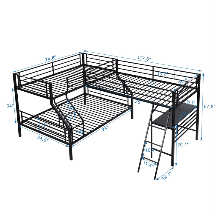 New Space Twin over Full Bunk Bed with a Twin Size Loft Bed attached
