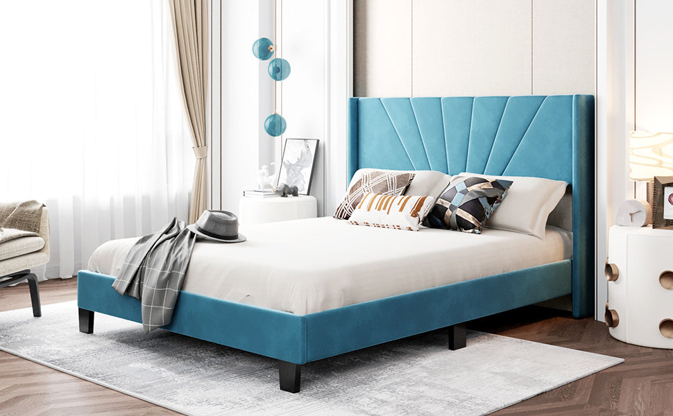 New Space Queen Size Velvet Upholstered Platform Bed