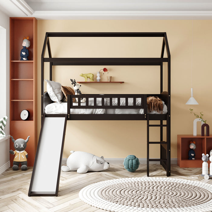 Twin Loft Bed with Slide, House Bed with Slide