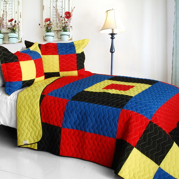 [Summer Creek] 3PC Vermicelli-Quilted Patchwork Quilt Set (Full/Queen Size)