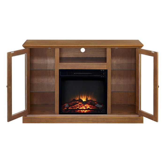 Modern Electric Fireplace TV Stand Fit up to 55" Flat Screen TV with Storage Cabinet Adjustable Tempered Glass Shelves Wood Veneer Tall Entertainment Center for Living Room, Espresso