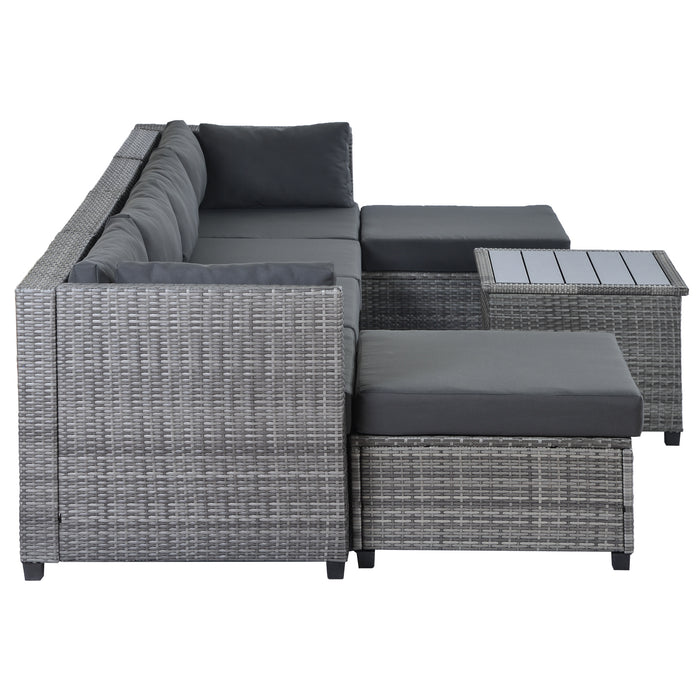 7 Piece Rattan Sectional Seating Group with Cushions, Outdoor Ratten Sofa NEW!