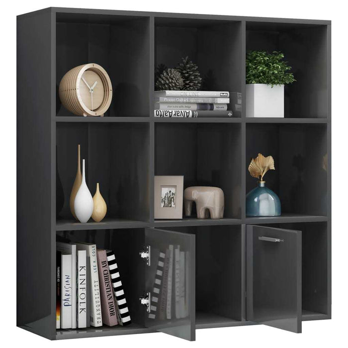 Book Cabinet High Gloss Gray 38.6"x11.8"x38.6" Chipboard