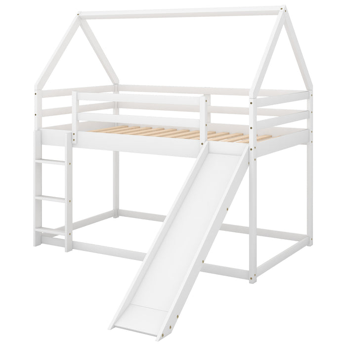 Twin Size Bunk House Bed with Slide and Ladder
