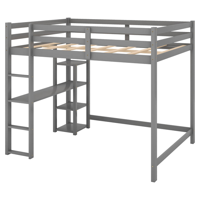 Full Size Loft Bed with Built-in Desk and Shelves