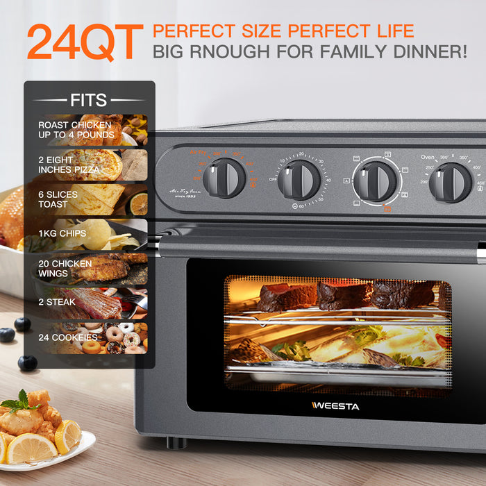 WEESTA 7-in-1 Convection Oven Countertop, 24QT Large Air Fryer with Accessories & E-Recipes