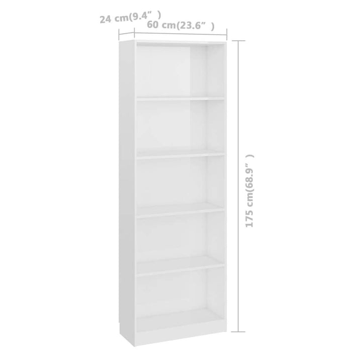 5-Tier Book Cabinet High Gloss White 23.6"x9.4"x68.9" Chipboard