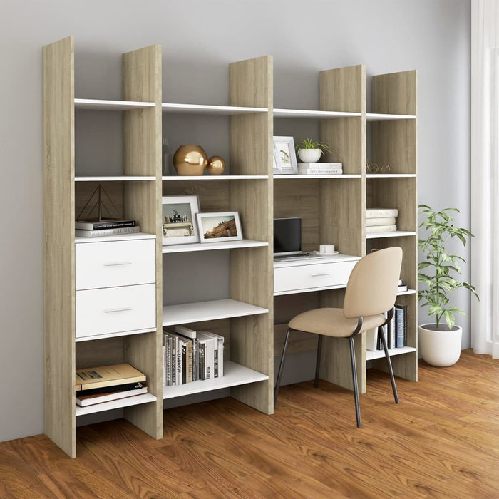 Book Cabinet White and Sonoma Oak 15.7"x13.8"x70.9" Chipboard