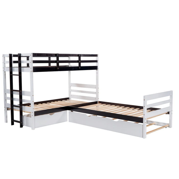New Space Twin Size L-Shaped Bunk Bed and Platform Bed