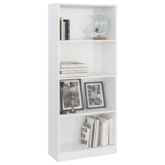 4-Tier Book Cabinet High Gloss White 23.6"x9.4"x55.9"