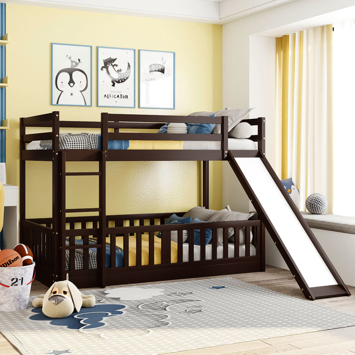 Twin Over Twin Bunk Bed with Slide and Ladder