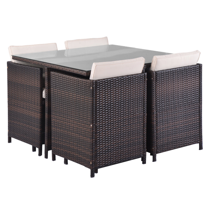 9 Piece Rattan Conversation Set with Cushions, Patio Rattan Dining Set