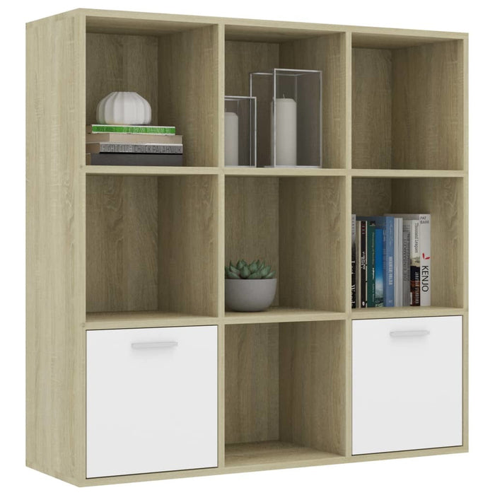 Book Cabinet White and Sonoma Oak 38.5"x11.8"x38.5" Chipboard