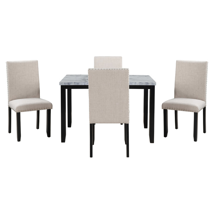 Faux Marble 5-Piece Dining Set Table with 4 Thicken Cushion Dining Chairs