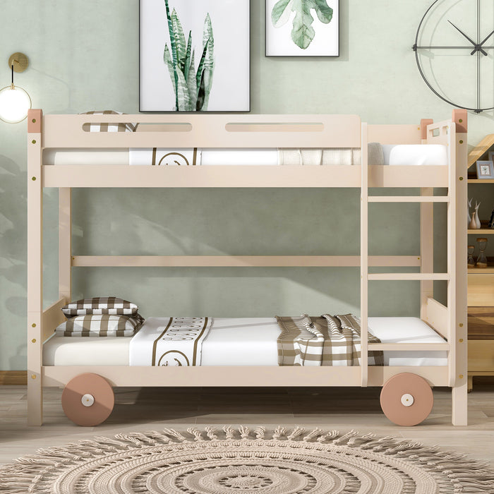 New Space Twin Size Car-Shaped Convertible Bunk Bed, White