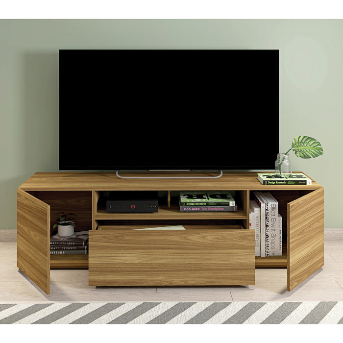 DunaWest 70.86 Inch Wooden TV Stand with 2 Doors and 1 Drawer, Natural Brown