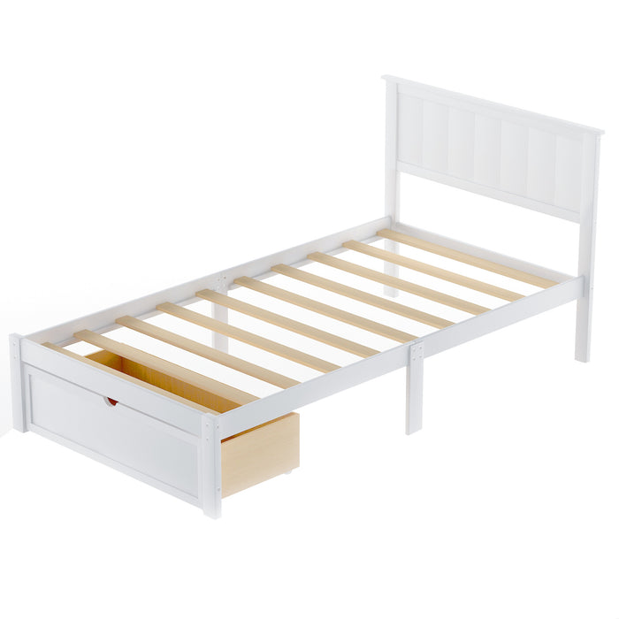 Twin Size Platform Bed with Under-bed Drawer
