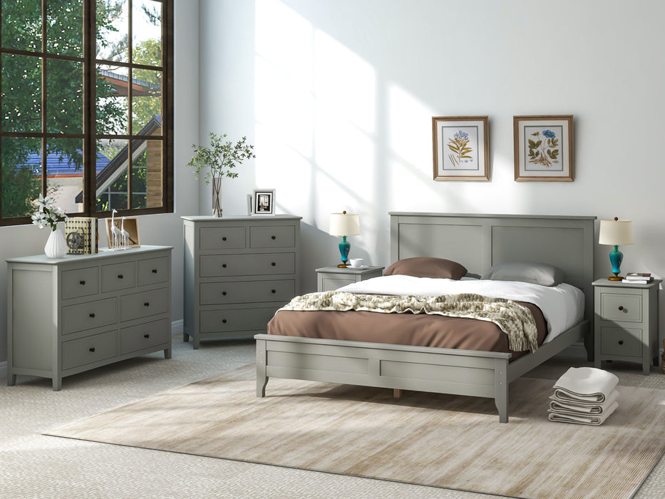 Gray Solid Wood 5 Pieces Full Bedroom Sets(bed+nightstand*2+chest+dresser