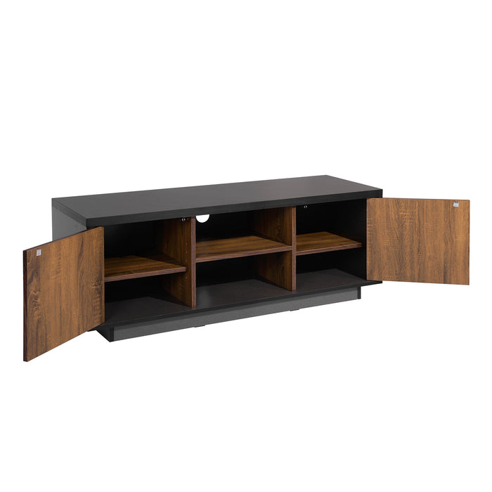 Modern TV Stand for TVs up to 60 Inch, Wood TV Cabinet with Storage for Living Room, Brown/Black