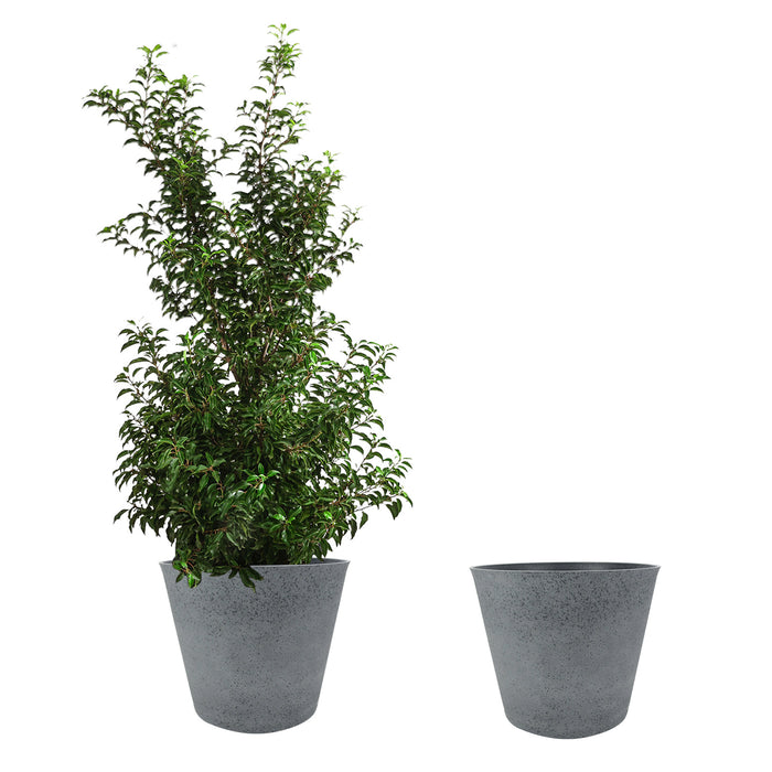 2 Pcs 15" Round Plant Pots with Drainage Holes, Dark Grey