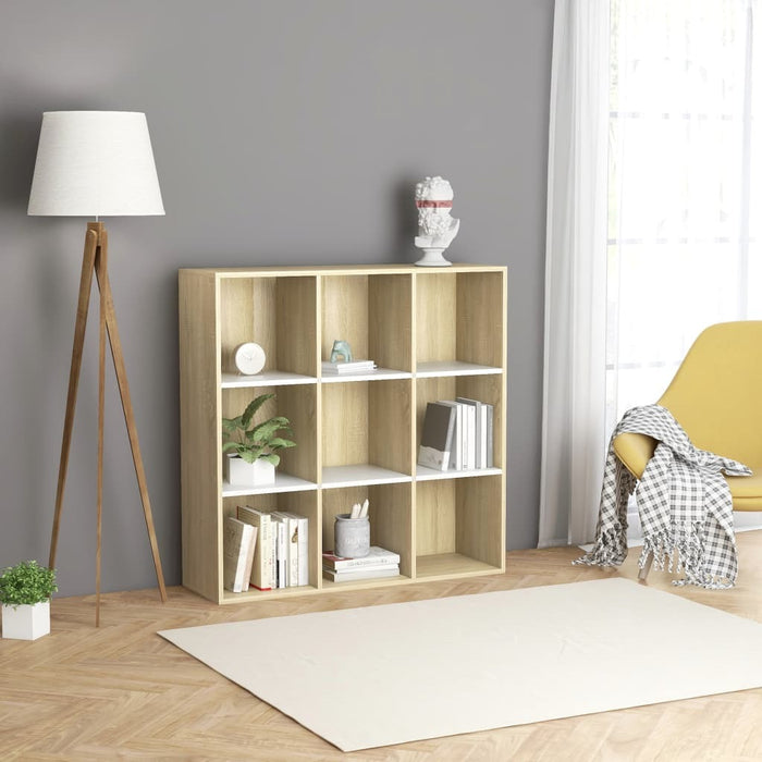 Book Cabinet White and Sonoma Oak 38.6"x11.8"x38.6" Chipboard
