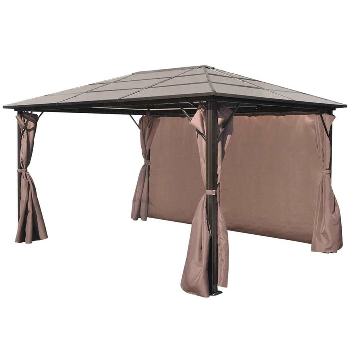 Gazebo with Curtain Brown Aluminum 13' x 10'