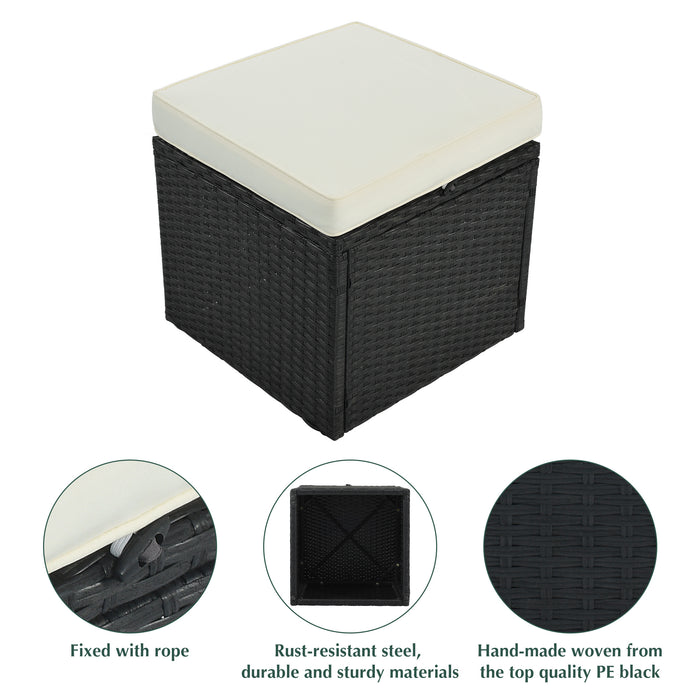 Large Outdoor Wicker Sofa Set, PE Rattan, Movable Cushion, Sectional Lounger Sofa, For Backyard, Porch, Pool, Beige