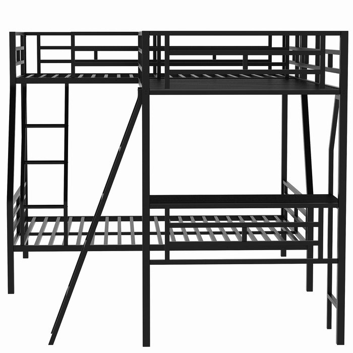 Twin over Full Bunk Bed with a Twin Size Loft Bed attached, with a Desk, Metal