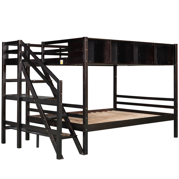 New Space Twin over Full Bunk Bed with Staircase and Built-in Storage Cabinets