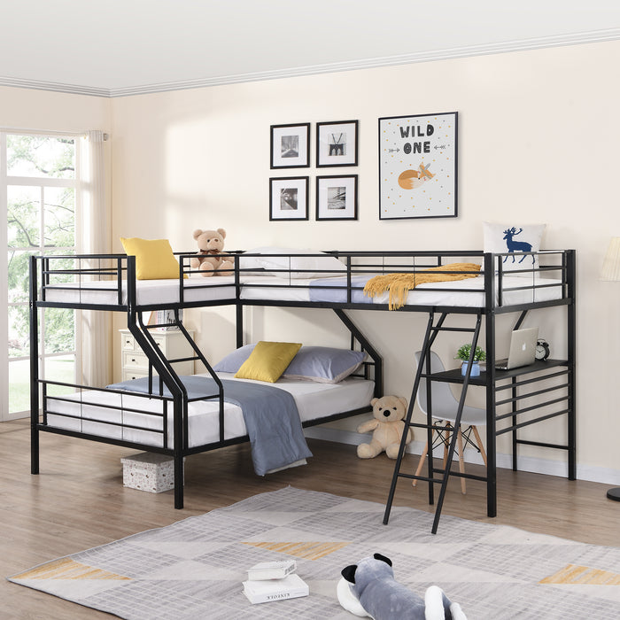 New Space Twin over Full Bunk Bed with a Twin Size Loft Bed attached