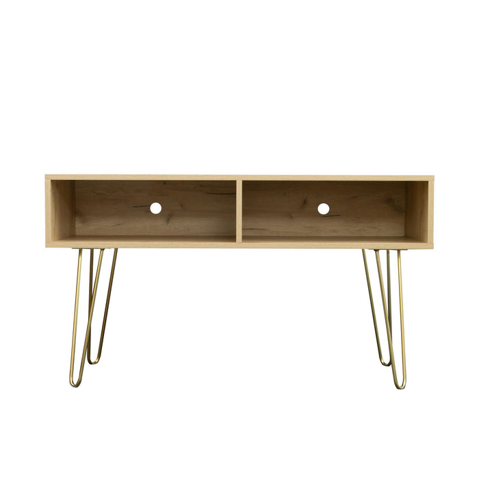 Modern Design TV stand stable Metal Legs with 2 open shelves to put TV, DVD, router, books, and small ornaments,Fir Wood