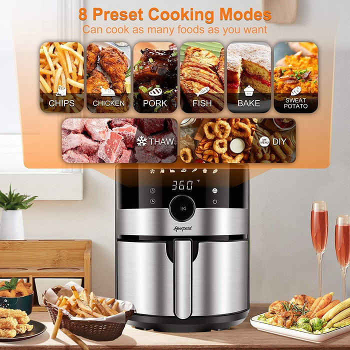 Air Fryer 3.6 Quart, Family Electric Oilless Hot Air Fryer Oven, with Non-Stick Basket and Rack Touch Screen and Knob, 8 Preset Modes, LED Display