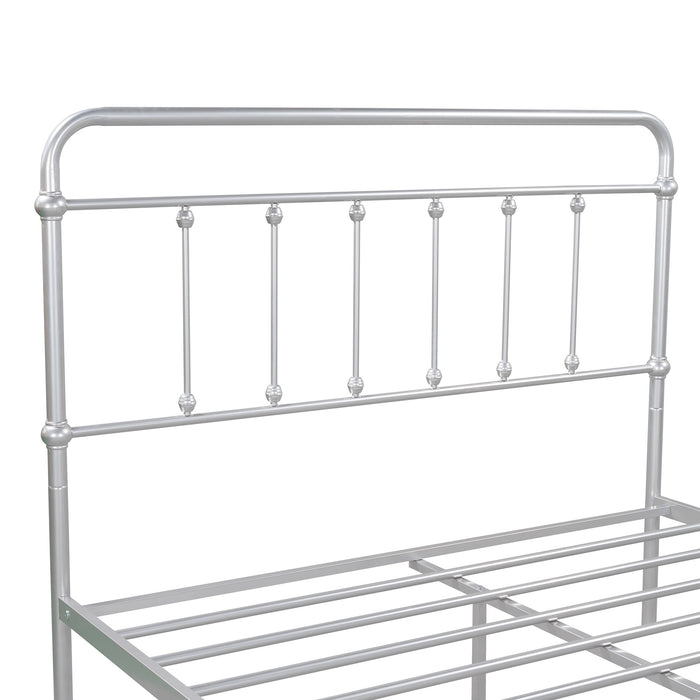 Full Size Metal Platform Bed with Headboard and Footboard, Iron Bed Frame for Bedroom, No Box Spring Needed , Silver