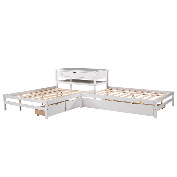 Little Sleepers Full Size L-Shaped Platform Bed with Twin Size Trundle and Drawers