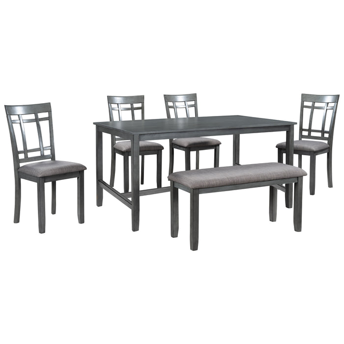 6 Piece Wooden Dining Table set, Kitchen Table set with 4 Chairs and Bench, Farmhouse Rustic Style,Antique Graywash