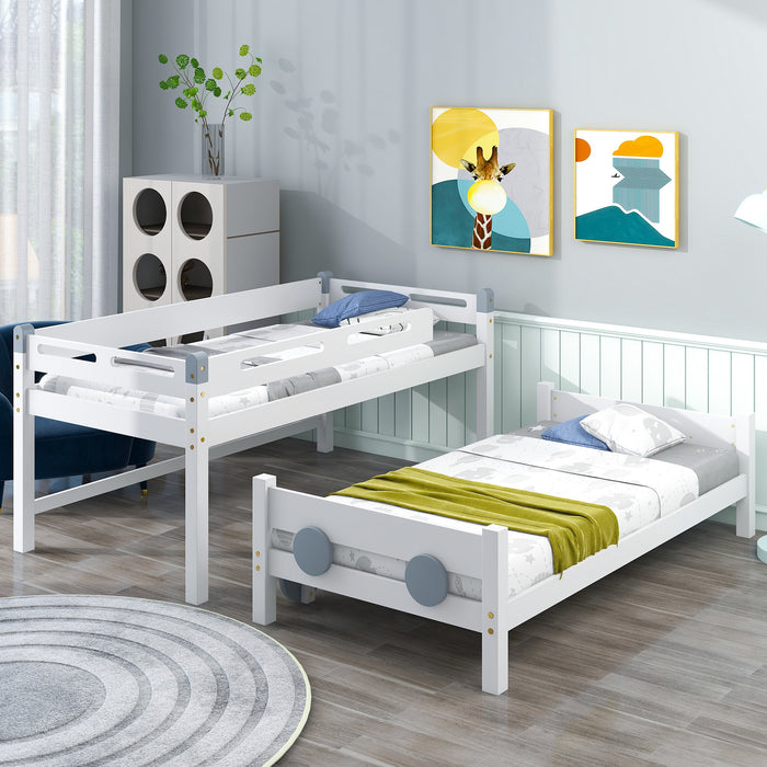 New Space Twin Size Car-Shaped Convertible Bunk Bed, White