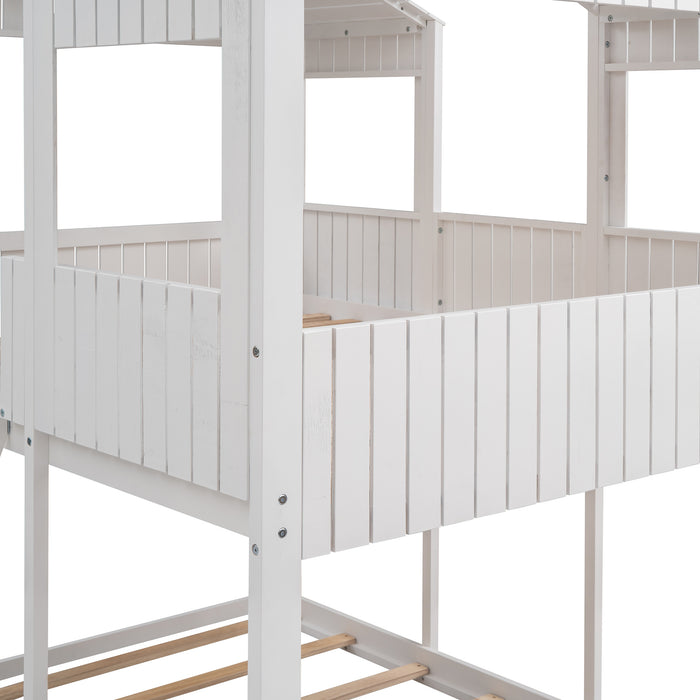 New Space Full Over Full Wood Bunk Bed with Roof Window