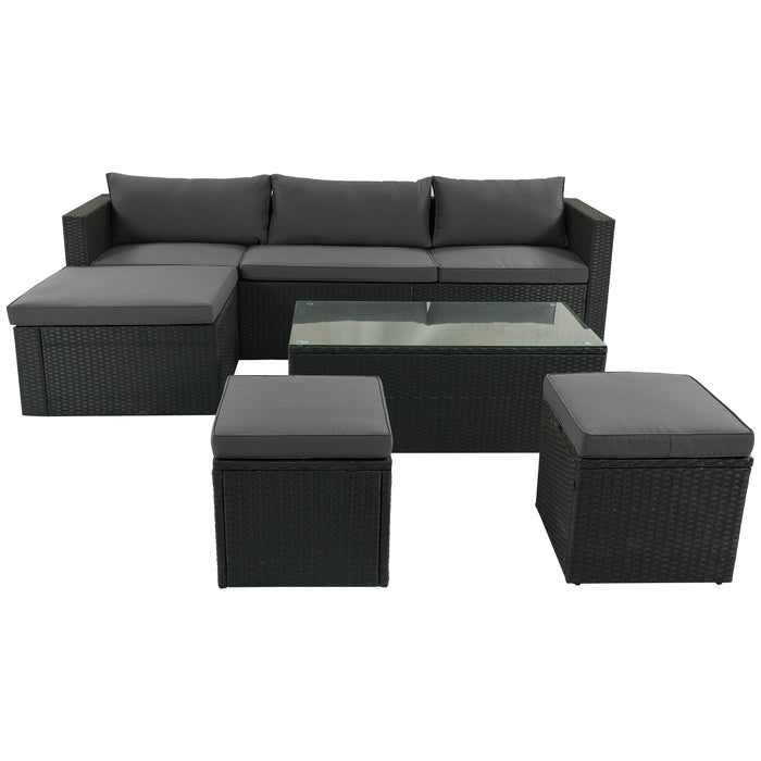 Large Outdoor Wicker Sofa Set, PE Rattan, Movable Cushion, Sectional Lounger Sofa, For Backyard, Porch, Pool, Beige