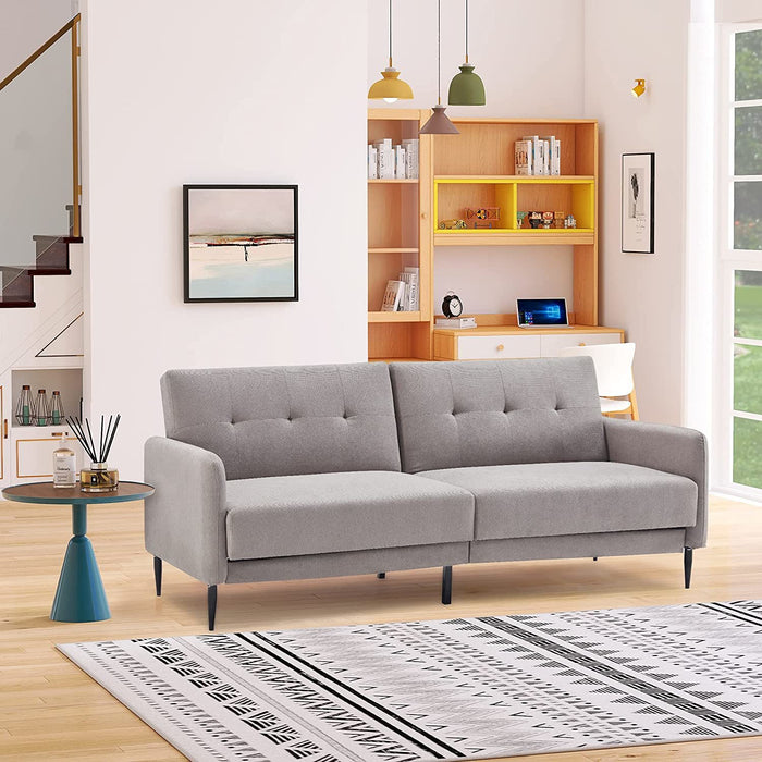 Linen Upholstered Modern Convertible Folding Futon Sofa Bed for Compact Living Space, Apartment