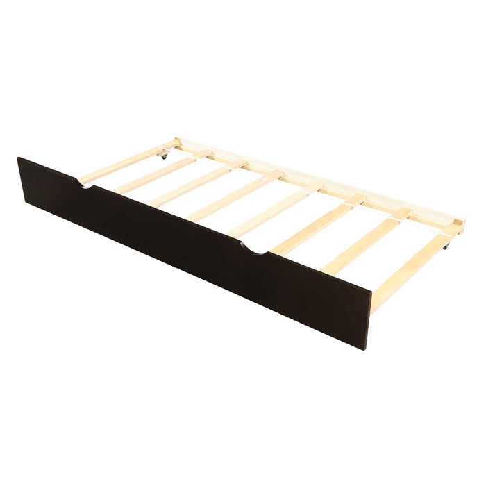 Twin Bed Frames with Headboard, Wood Twin Bed with Trundle, Platform Bed for Guest Room, Boys and Girls, Twin Size, Espresso RT