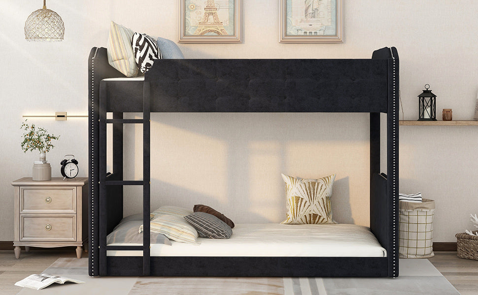 New Space Twin over Twin Upholstered Bunk Bed, Button-Tufted Headboard and Footboard Design
