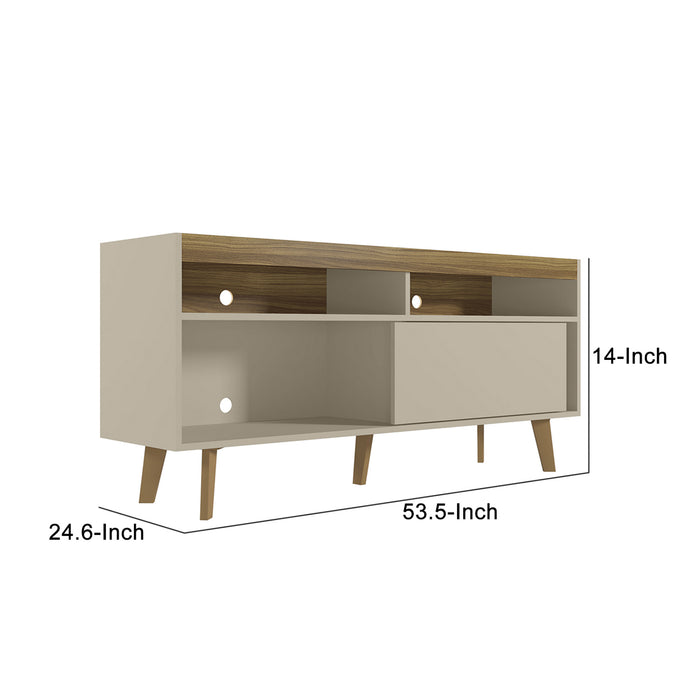 DunaWest 54 Inch Wooden TV Stand with 1 Door and 2 Compartments, Brown and Off White